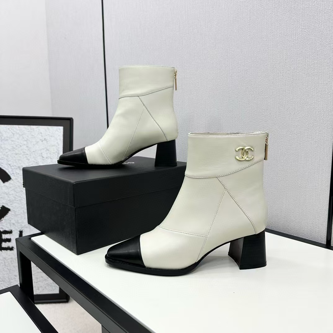 CHANE1 上質なカラーブロック ポインテッドトゥ シープスキン ショートブーツ【50％割引+送料無料】