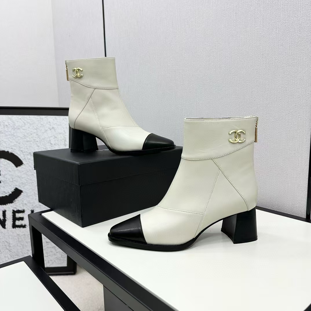 CHANE1 上質なカラーブロック ポインテッドトゥ シープスキン ショートブーツ【50％割引+送料無料】