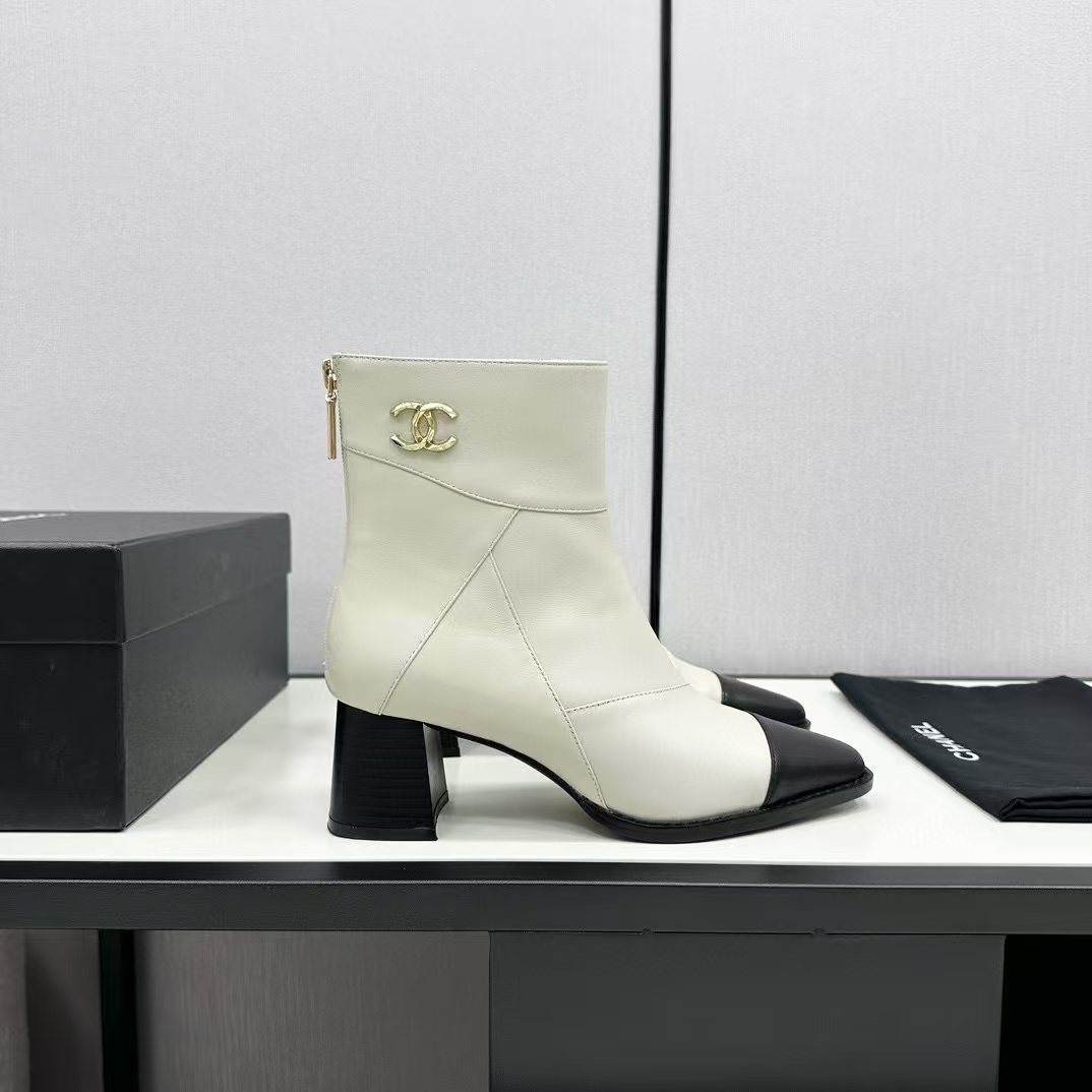 CHANE1 上質なカラーブロック ポインテッドトゥ シープスキン ショートブーツ【50％割引+送料無料】