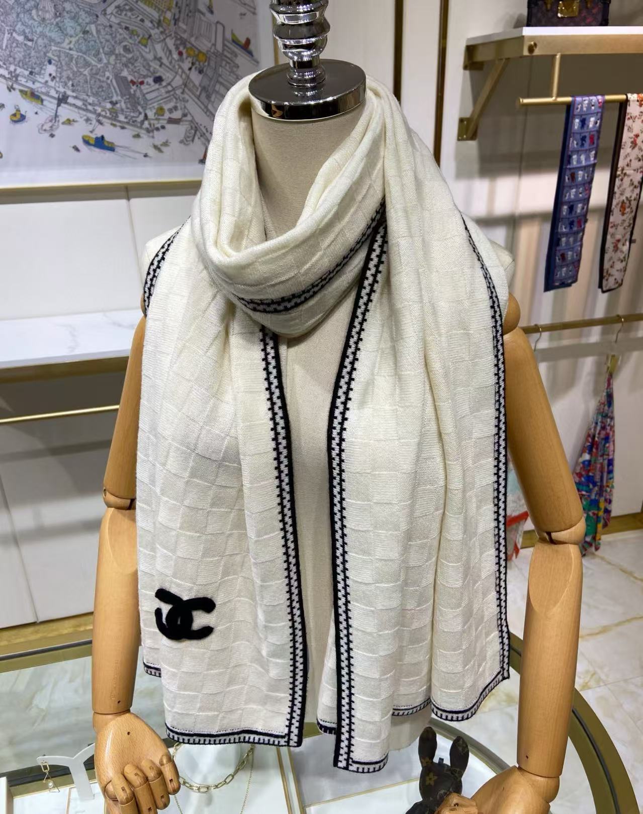 CHANE1 チェッカーボード ウール ショール【50％割引+送料無料】