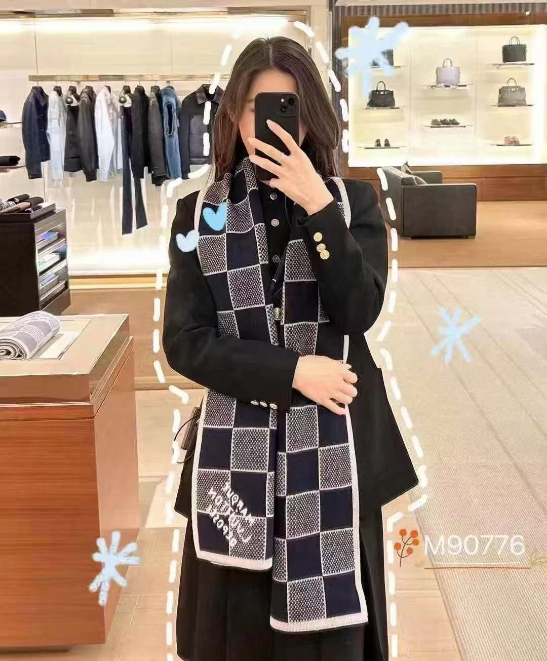 LVチェック柄ウールハット+スカーフ2点セット【50％割引+送料無料】