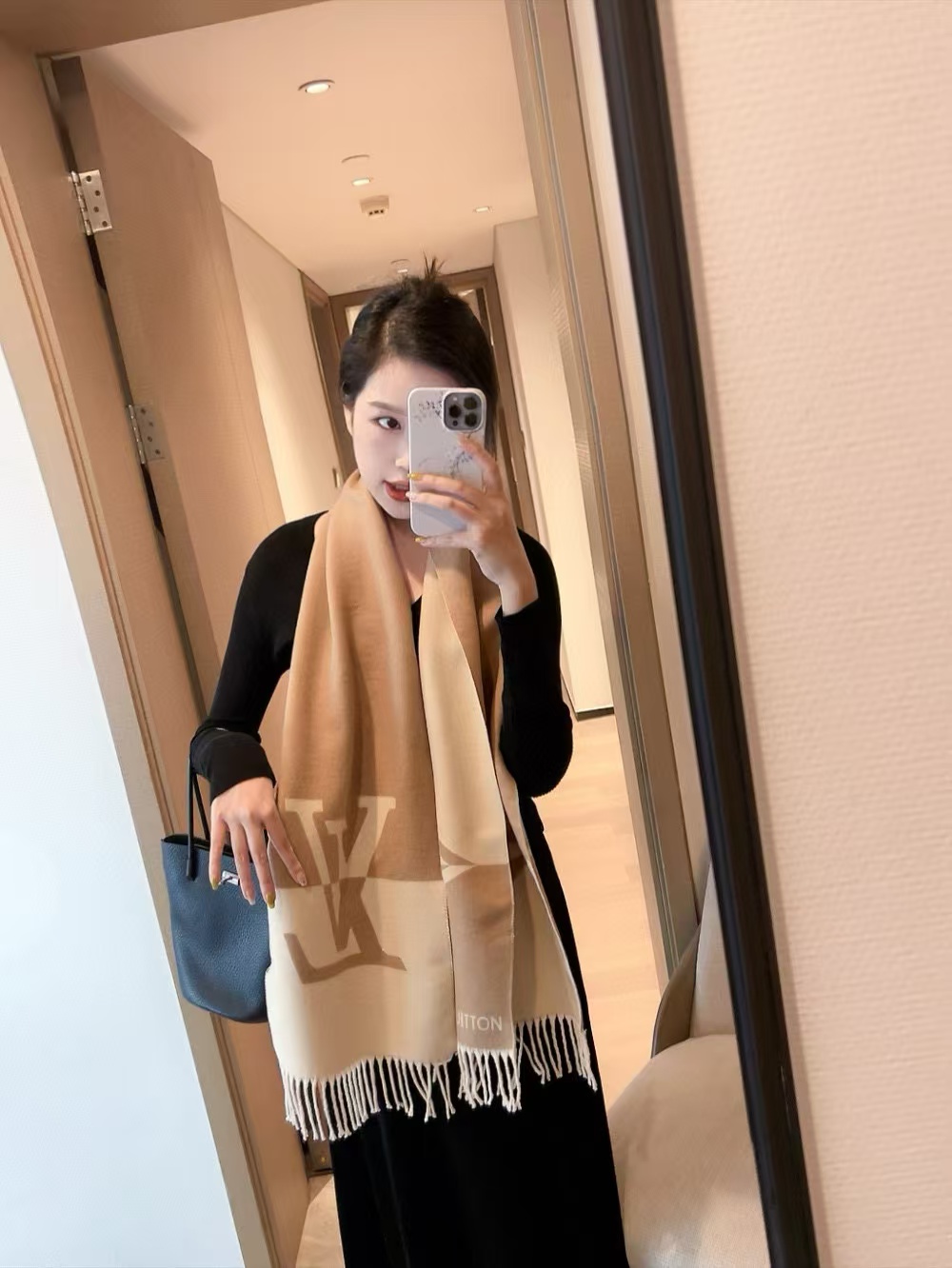 LV 四つ葉のクローバー カシミヤ フリンジスカーフ【50％割引+送料無料】