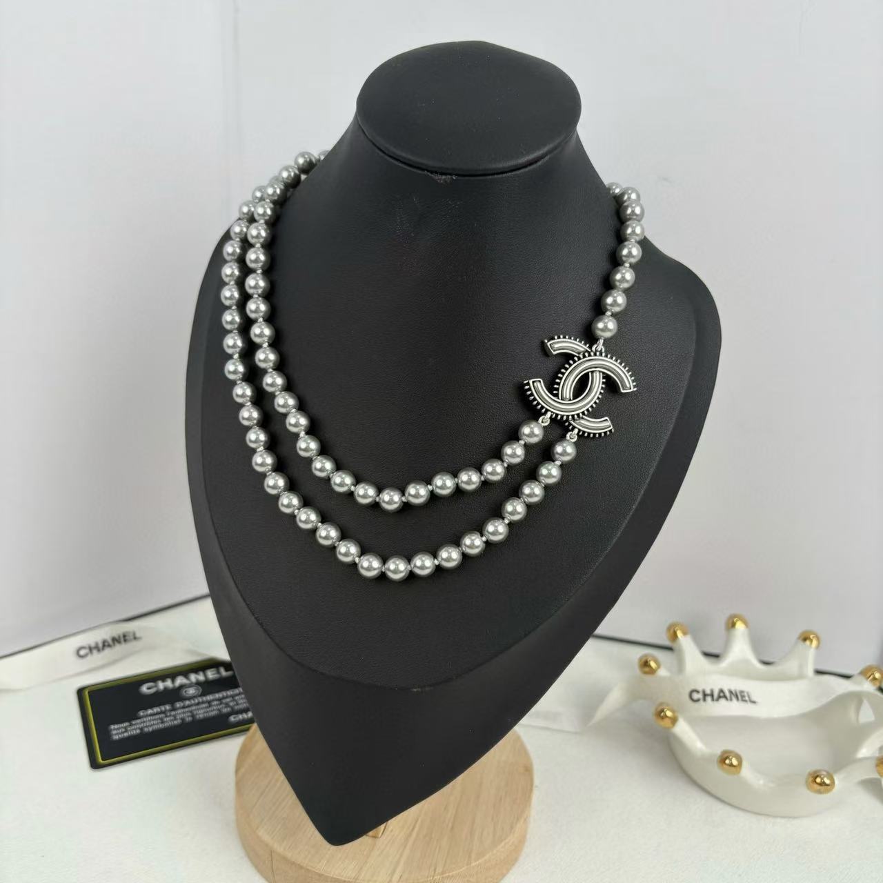 CHANE1 レジン ダブル パール ネックレス【50％割引+送料無料】