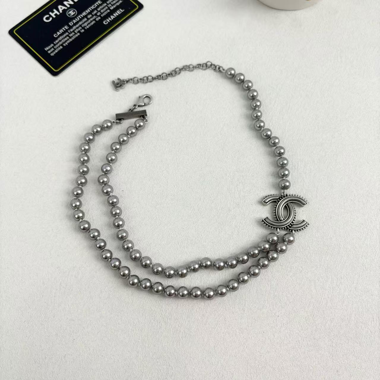 CHANE1 レジン ダブル パール ネックレス【50％割引+送料無料】