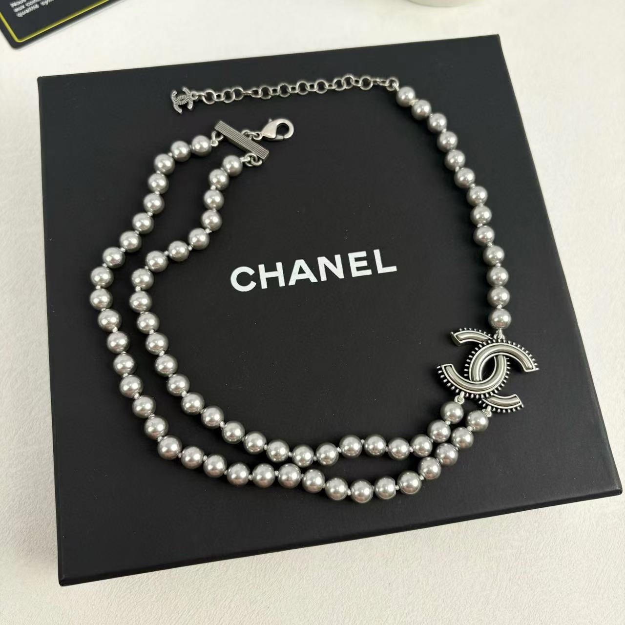 CHANE1 レジン ダブル パール ネックレス【50％割引+送料無料】