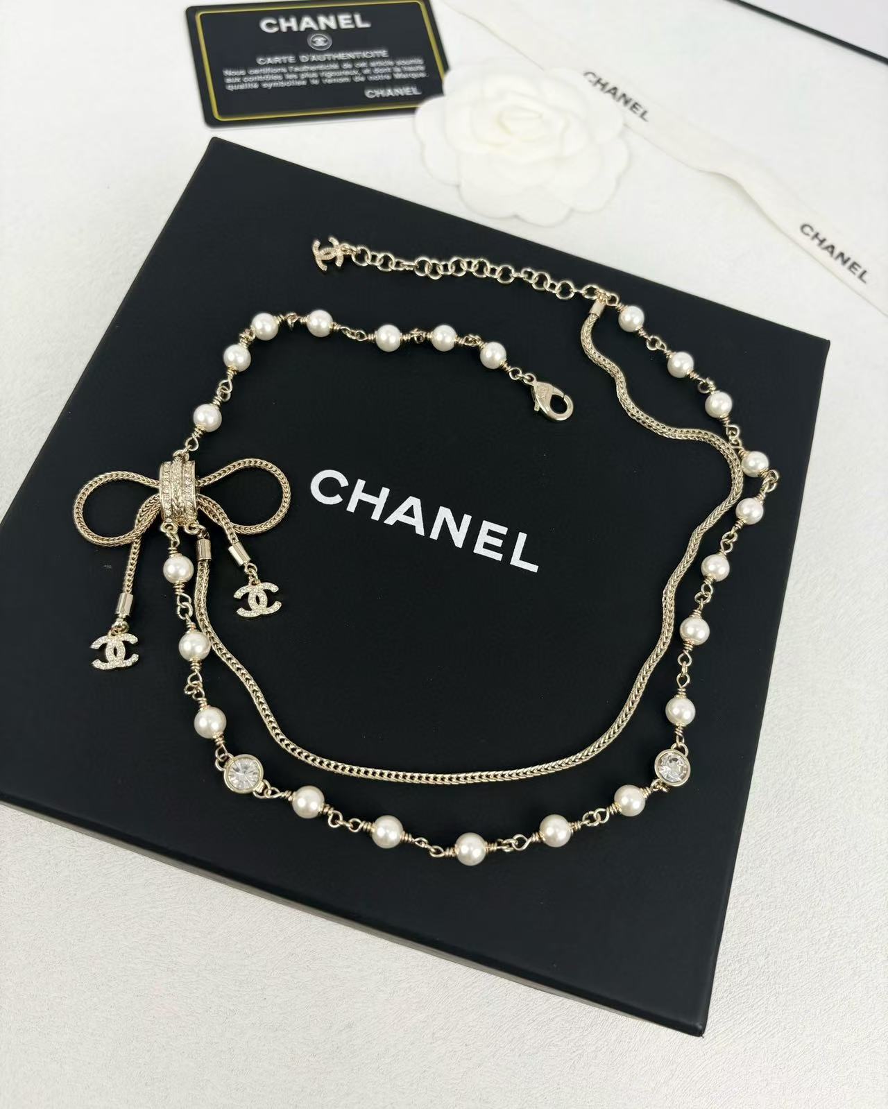 CHANE1 ダブルパールチェーンネックレス【50％割引+送料無料】