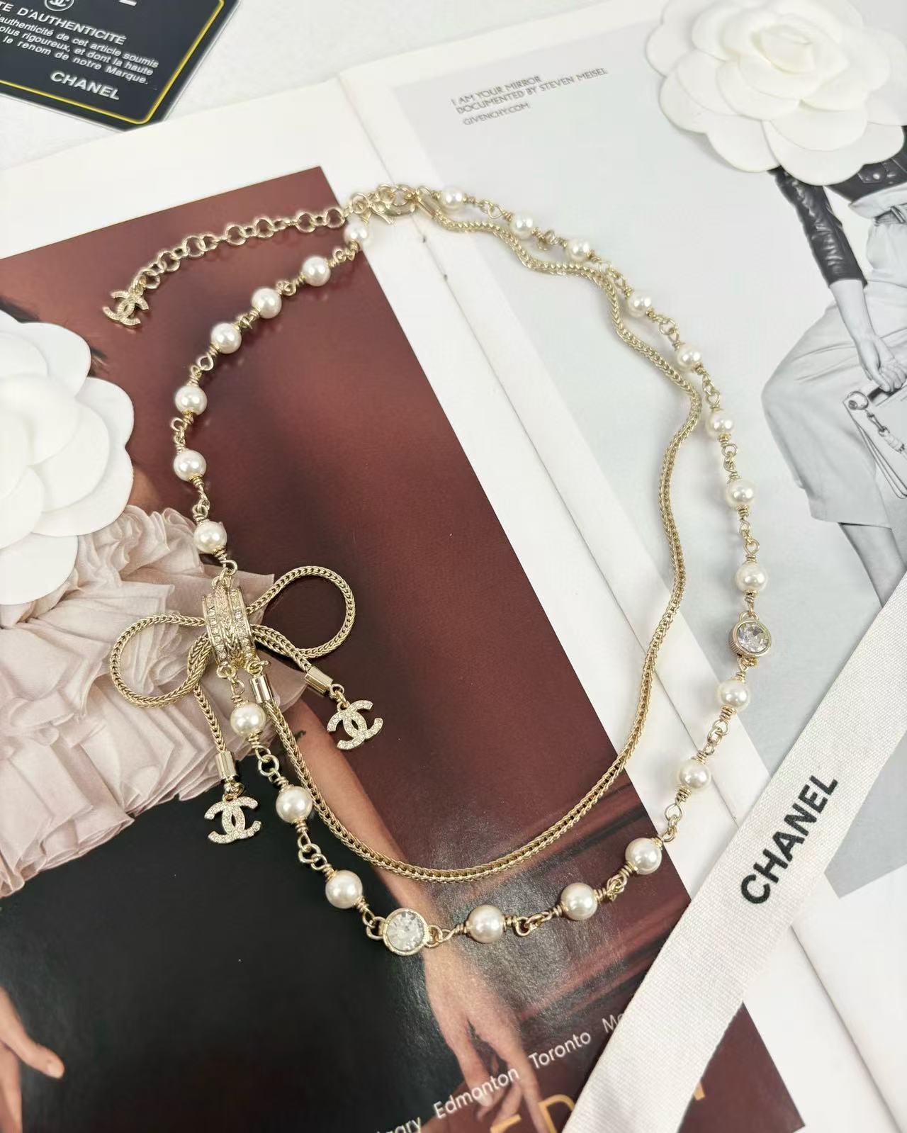 CHANE1 ダブルパールチェーンネックレス【50％割引+送料無料】