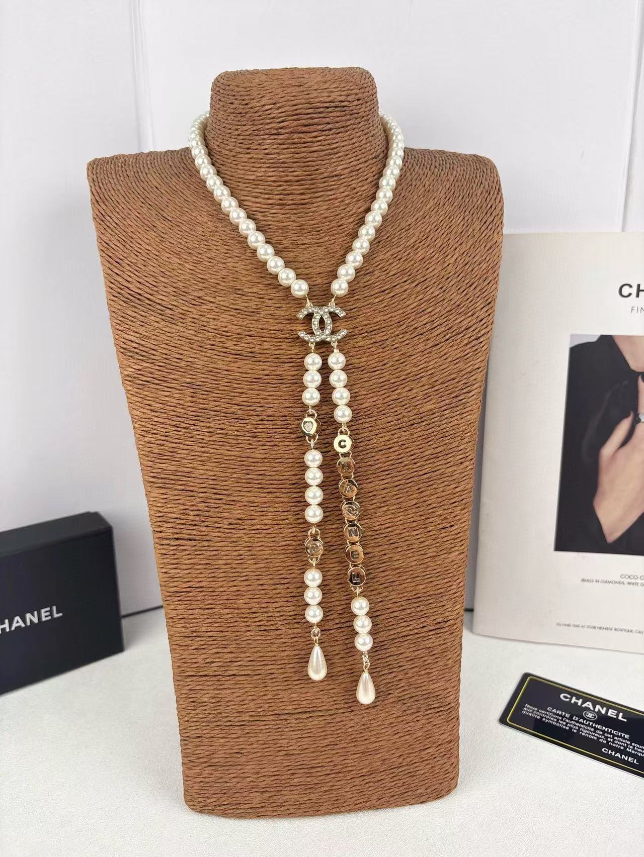 CHANE1 レタースプライスパールタッセルネックレス【50％割引+送料無料】