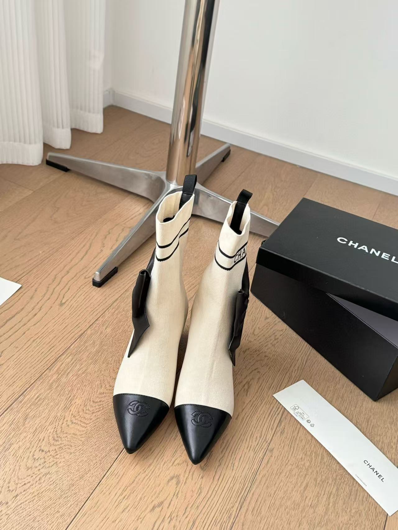 CHANE1 高品質ポインテッドトゥ ボウ ソックス ブーツ【50％割引+送料無料】