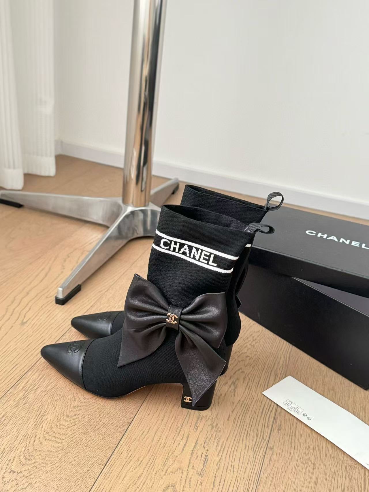 CHANE1 高品質ポインテッドトゥ ボウ ソックス ブーツ【50％割引+送料無料】