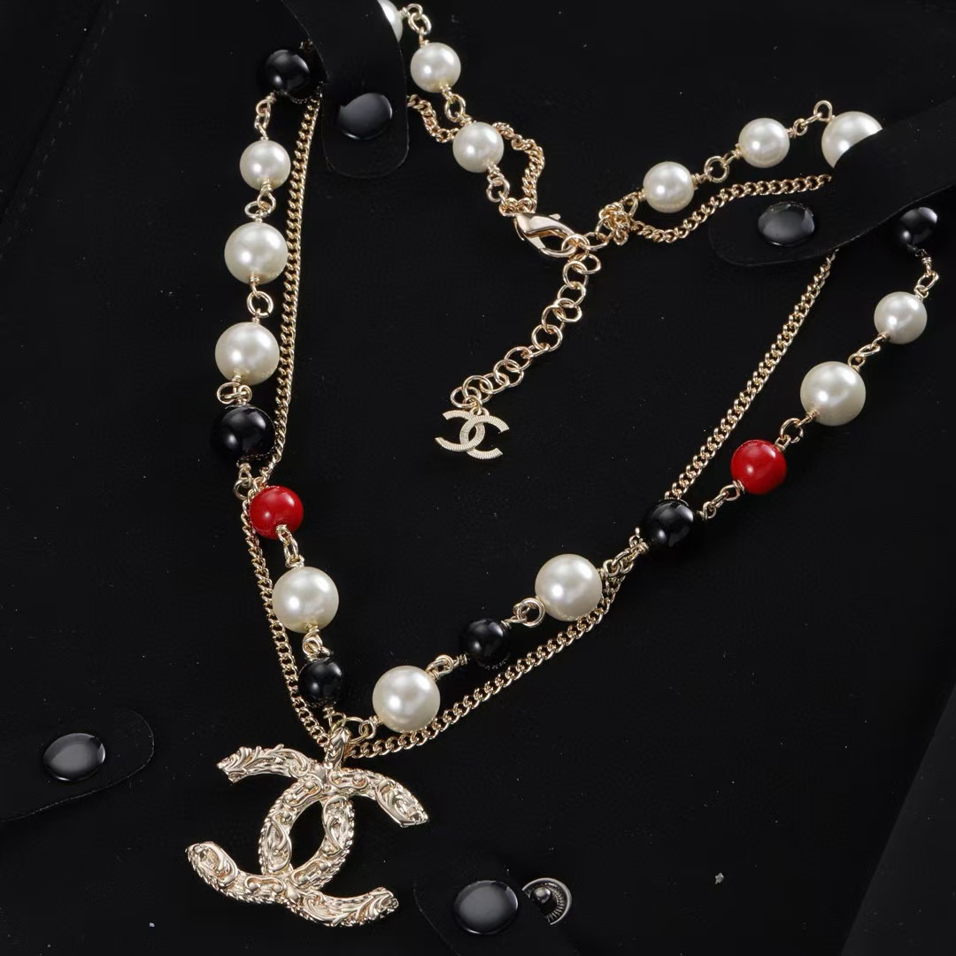 CHANE1 ダブルCロゴパールネックレス【50％割引+送料無料】