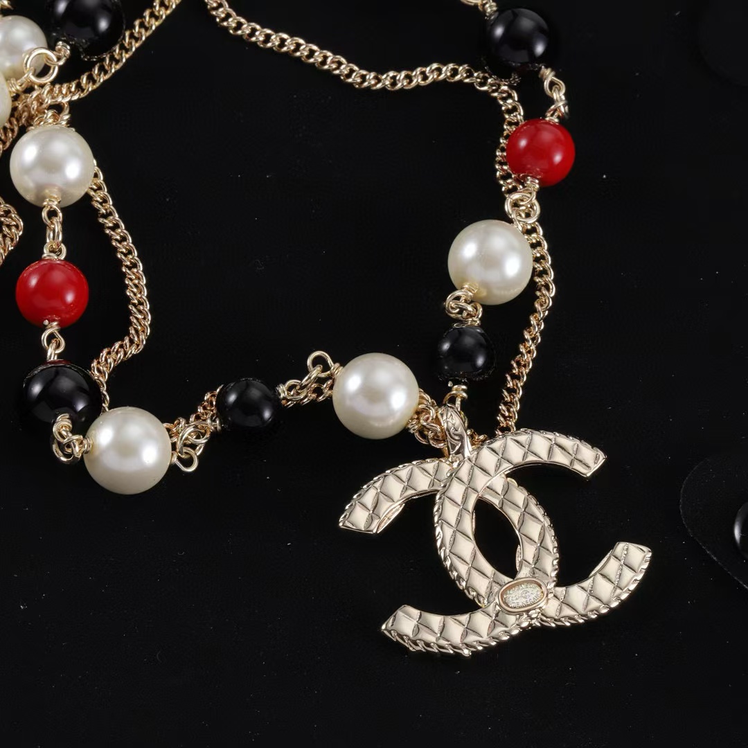 CHANE1 ダブルCロゴパールネックレス【50％割引+送料無料】