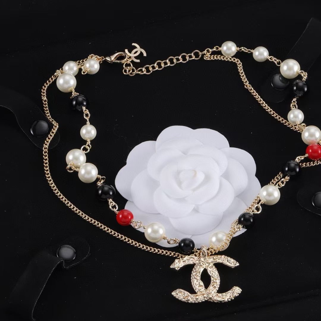 CHANE1 ダブルCロゴパールネックレス【50％割引+送料無料】