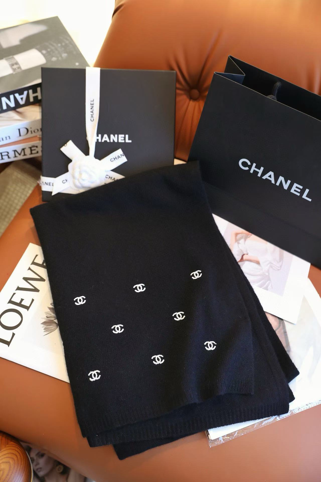 CHANE1 ダブルC カシミアスカーフ【 50％割引+送料無料】