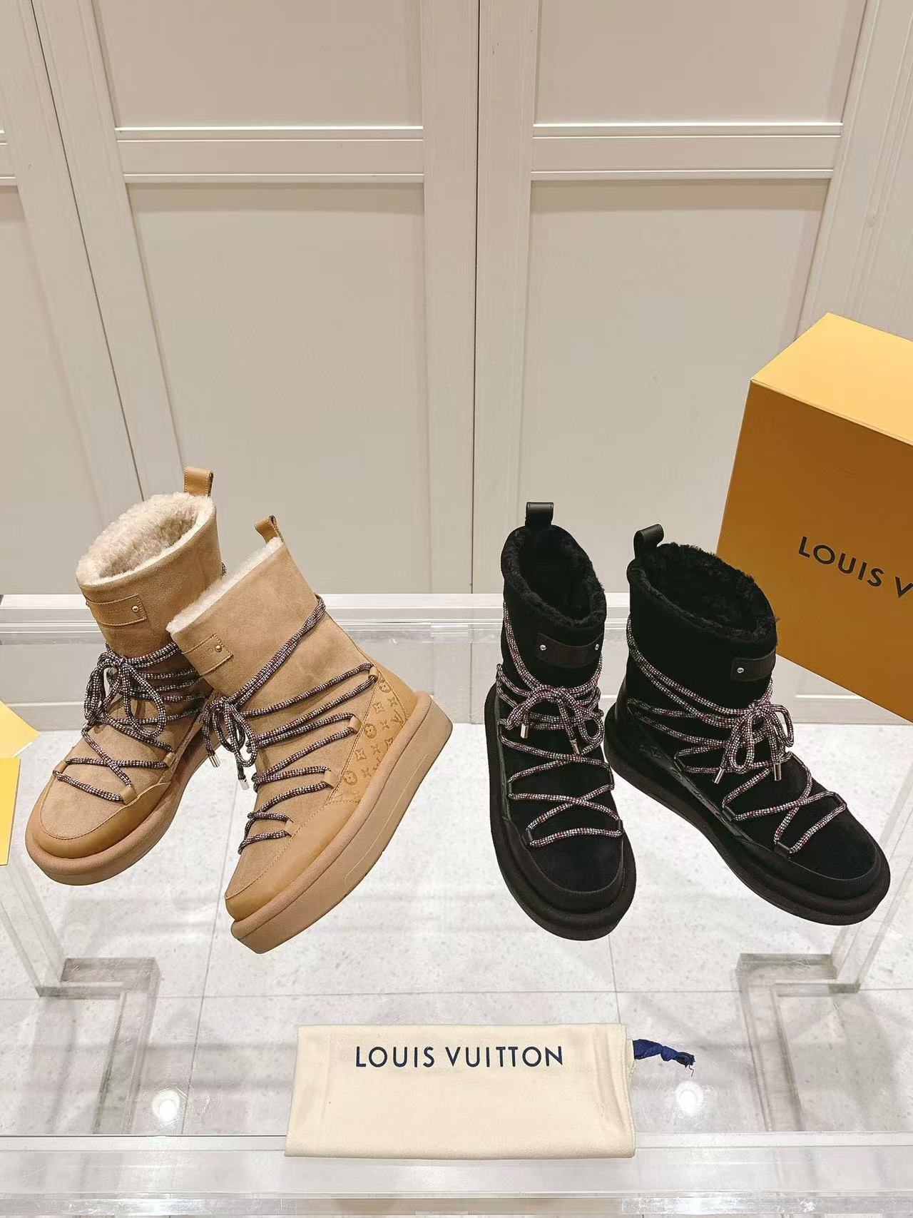 LV高品質リアルウール レースアップ スノーブーツ【50％割引+送料無料】