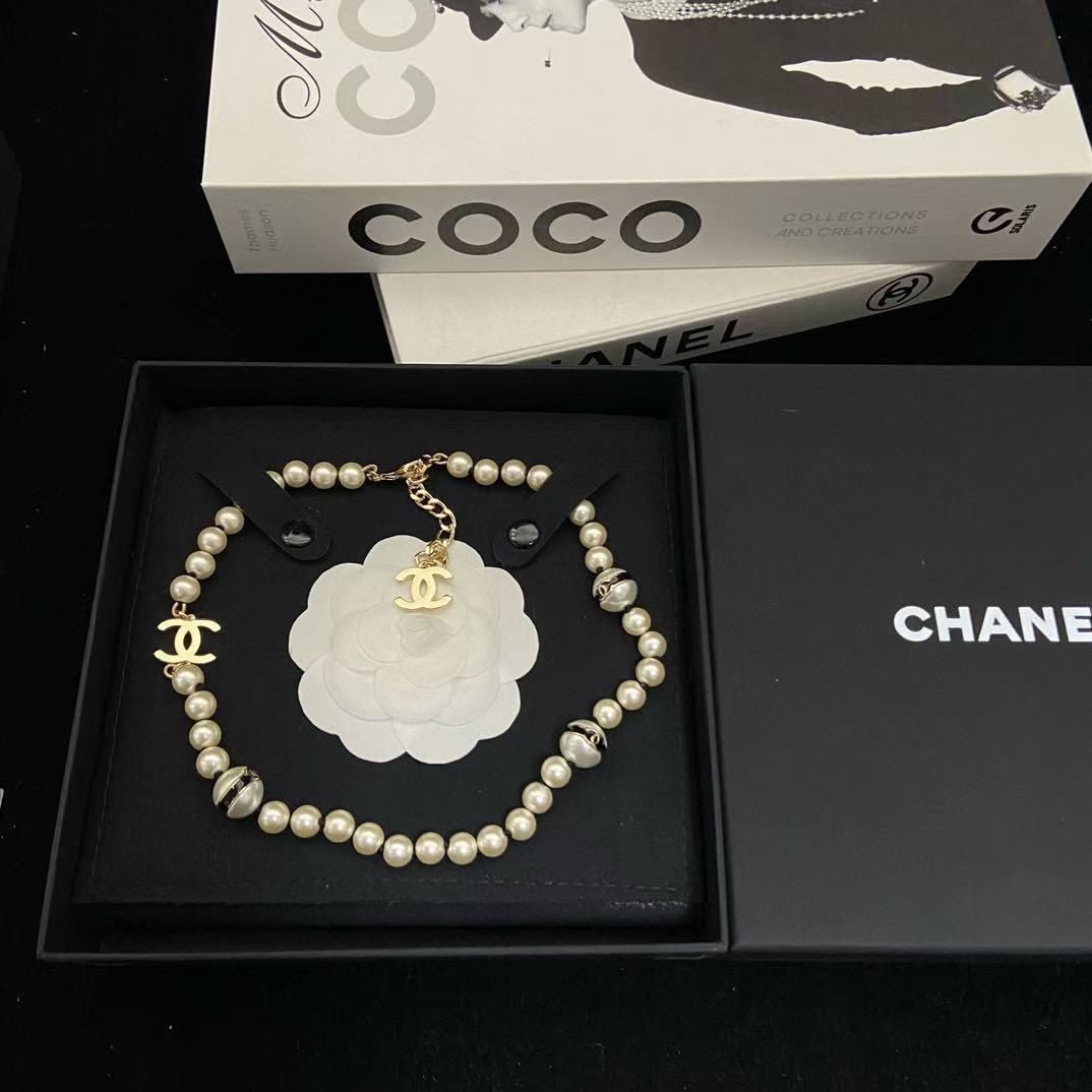 CHANE1 ダブルC ラウンドパールネックレス【50％割引+送料無料】