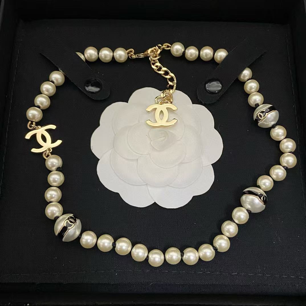 CHANE1 ダブルC ラウンドパールネックレス【50％割引+送料無料】