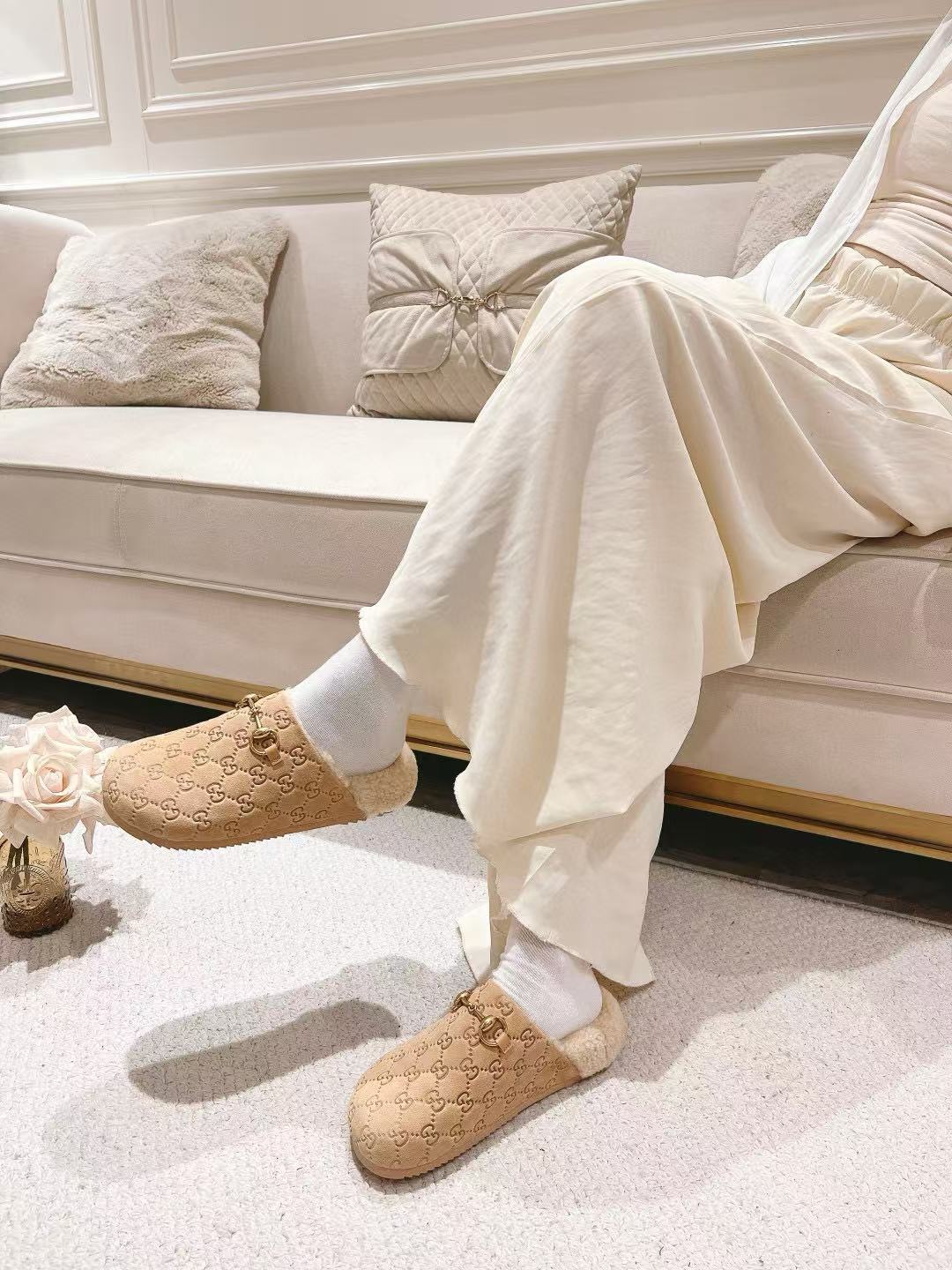 GUCC1 高品質ホースビットウールスリッパ【50％割引+送料無料】