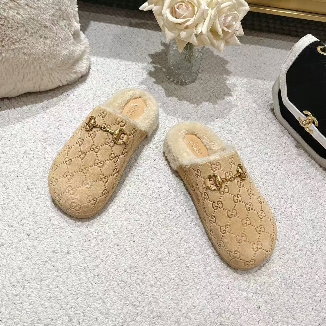 GUCC1 高品質ホースビットウールスリッパ【50％割引+送料無料】