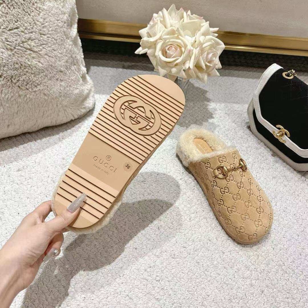 GUCC1 高品質ホースビットウールスリッパ【50％割引+送料無料】