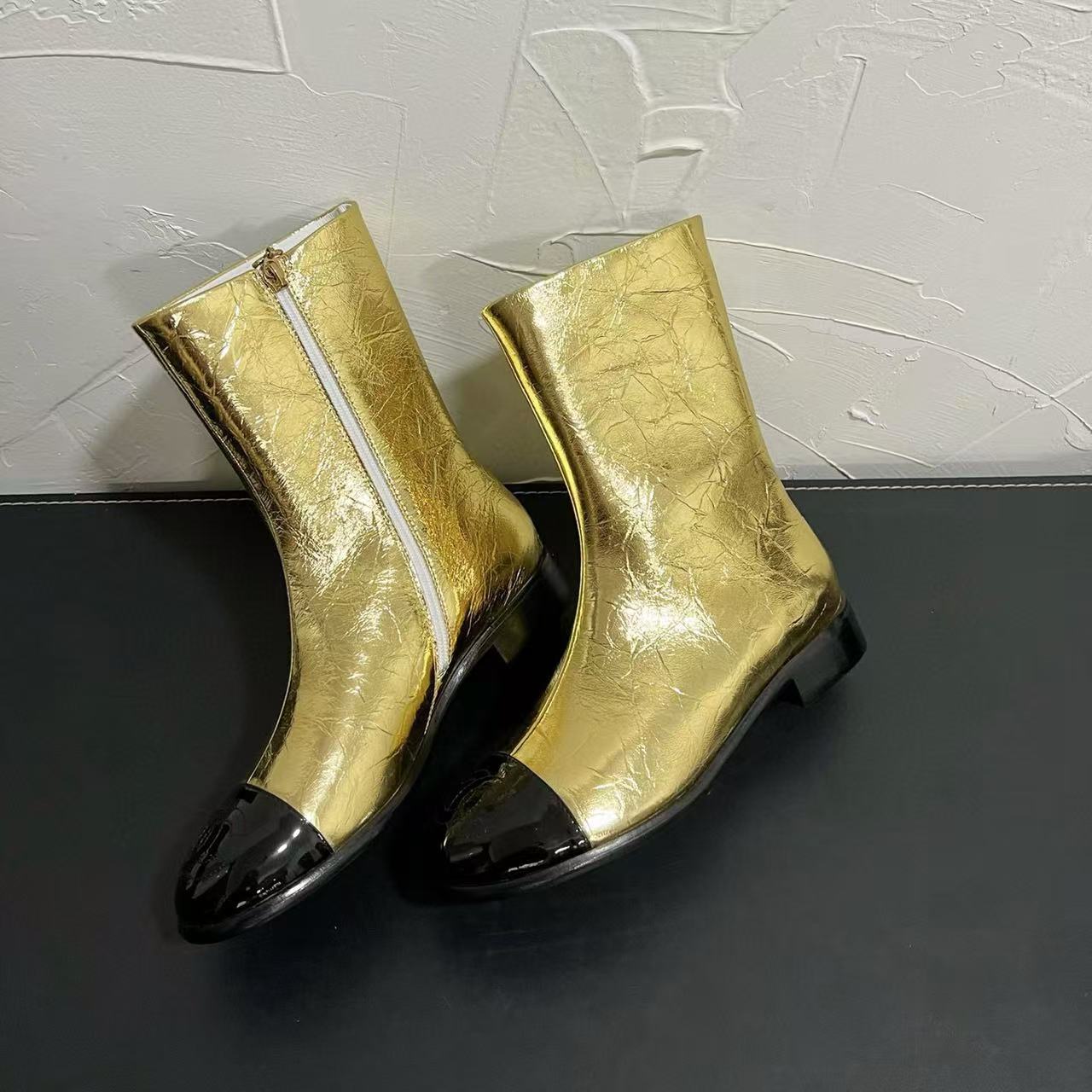 CHANE1高品質フラットアンクルブーツ【50％割引+送料無料】