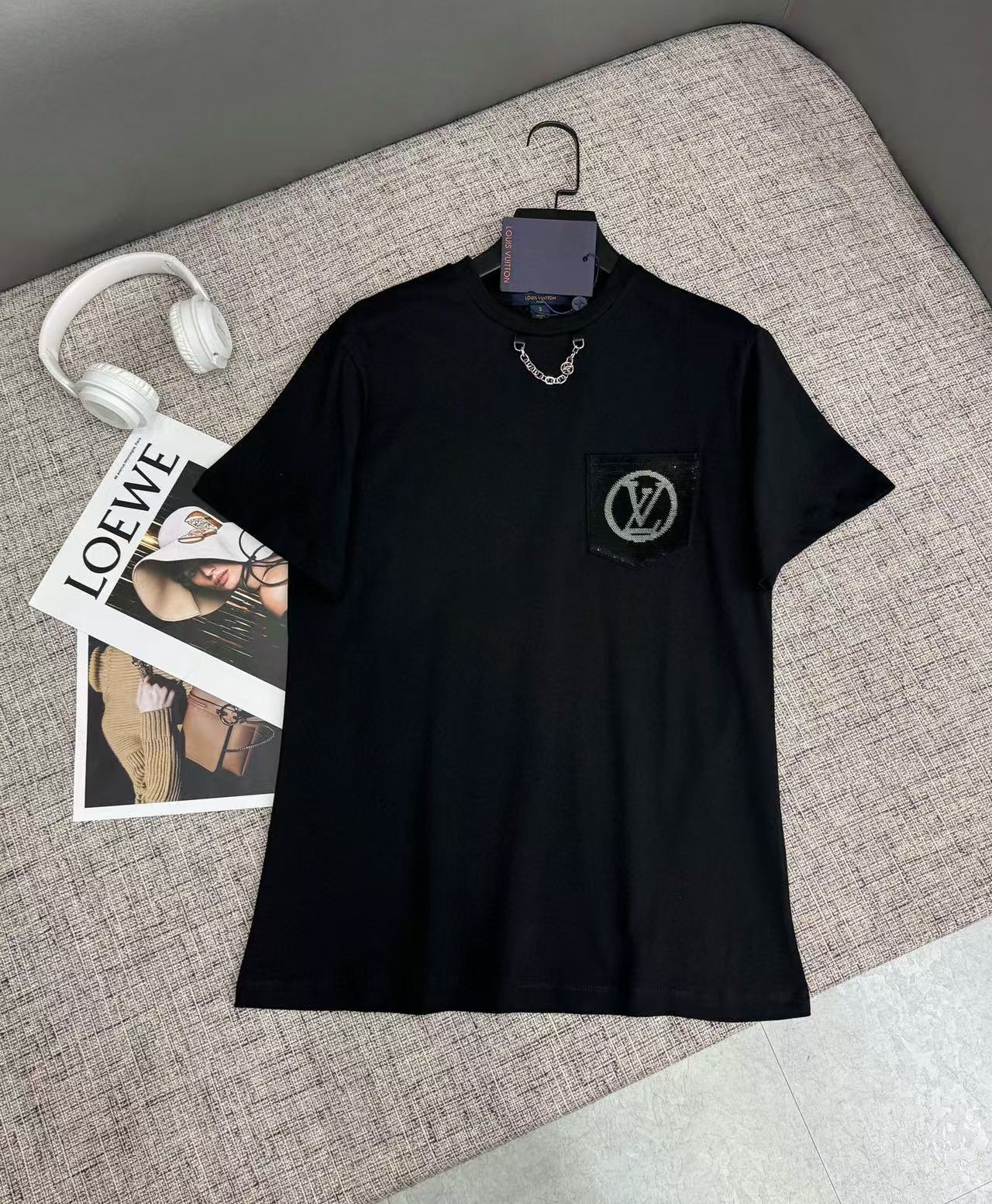 LV チェーンポケット スパンコール Tシャツ【50％割引+送料無料】