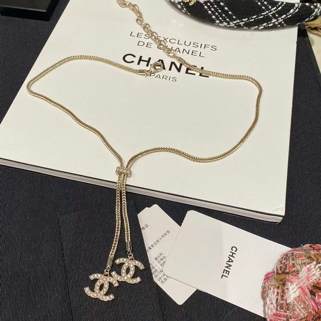 CHANE1 タッセル ダブルC ダイヤモンドネックレス【50％割引+送料無料】