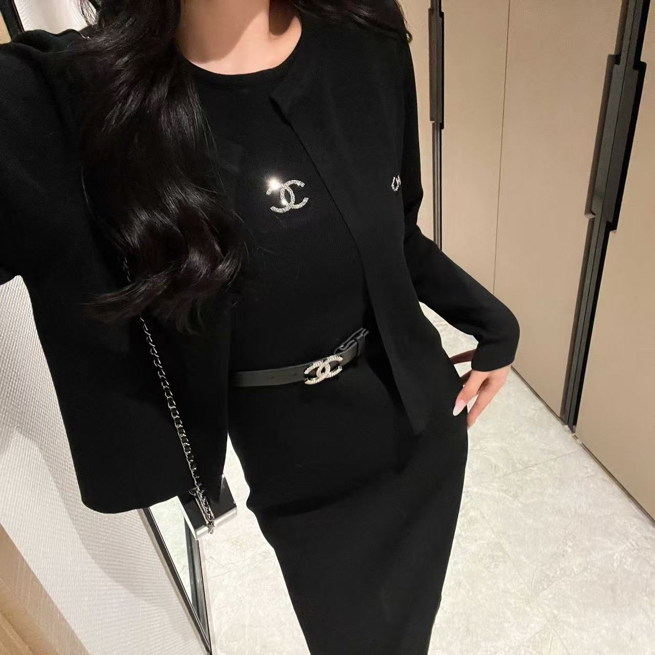 CHANE1 ウールカーディガン+ワンピース ツーピースセット【50％割引+送料無料】