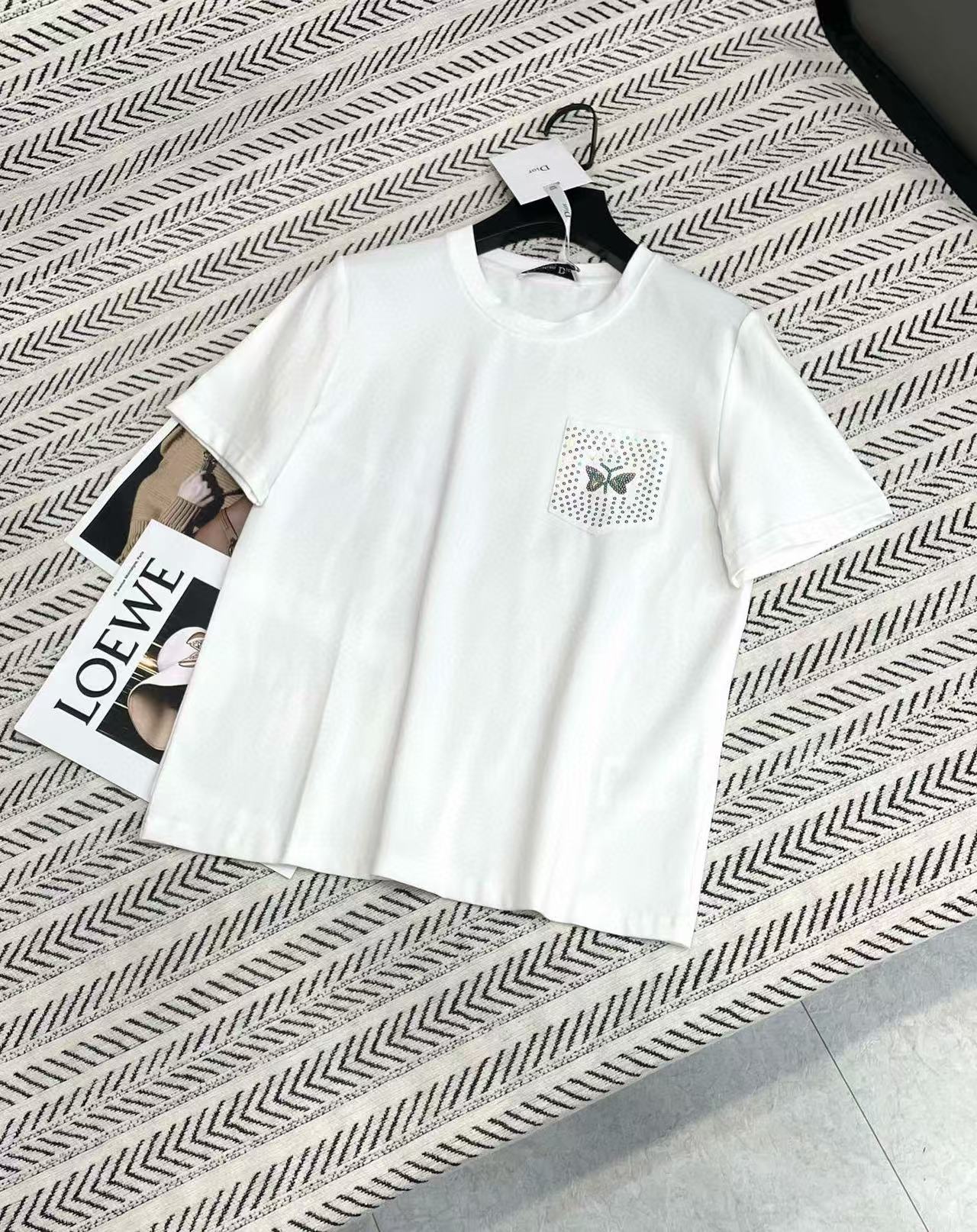 DI0R ポケット カラフル スパンコール バタフライ Tシャツ【50％割引+送料無料】