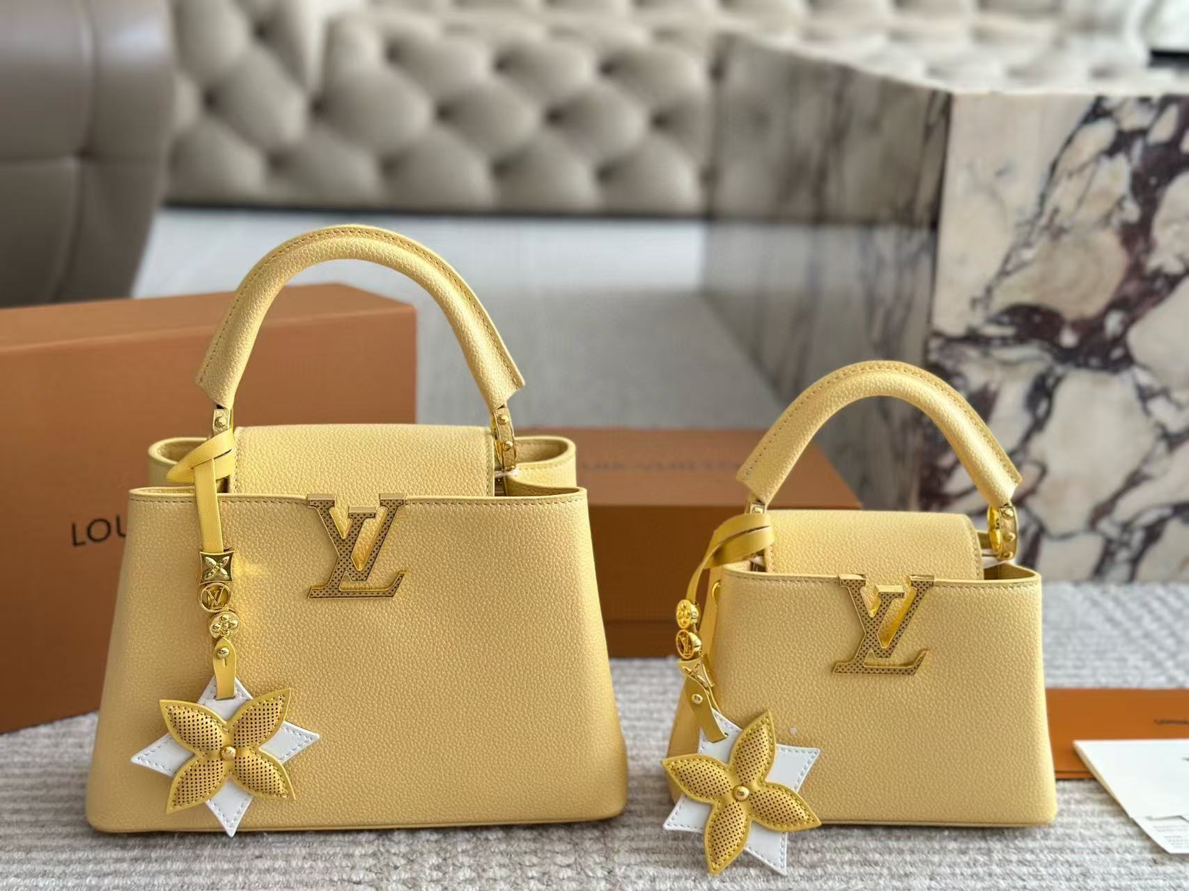 LV Capucinesメタルバックルハンドバッグ【50％割引+送料無料】