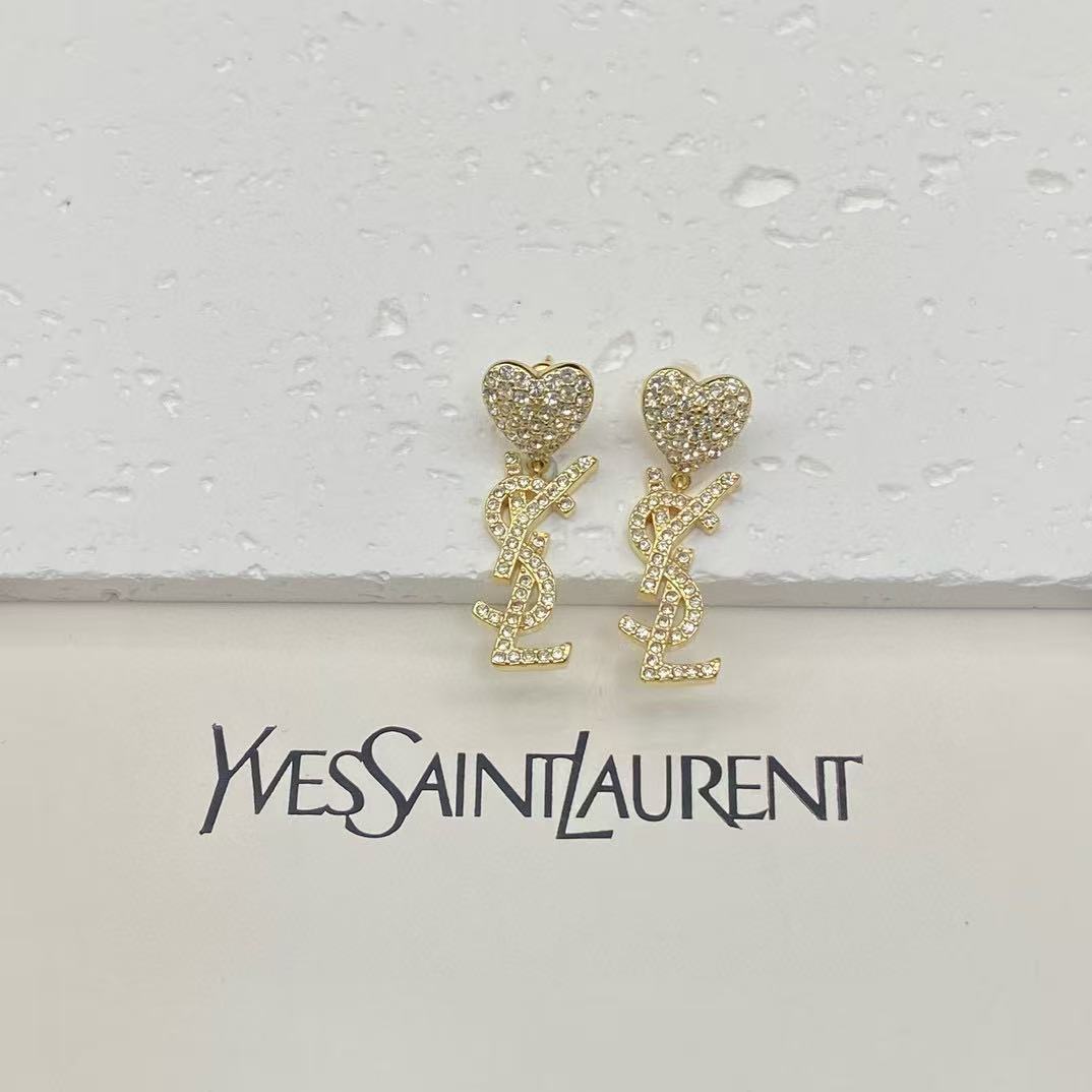 YSL フルダイヤモンド ハート イヤリング【50％割引+送料無料】