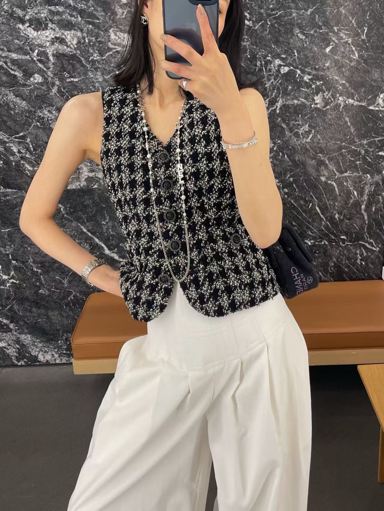 CHANE1 ダイヤモンドとパールのダブルレイヤーセーターネックレス【50％割引+送料無料】