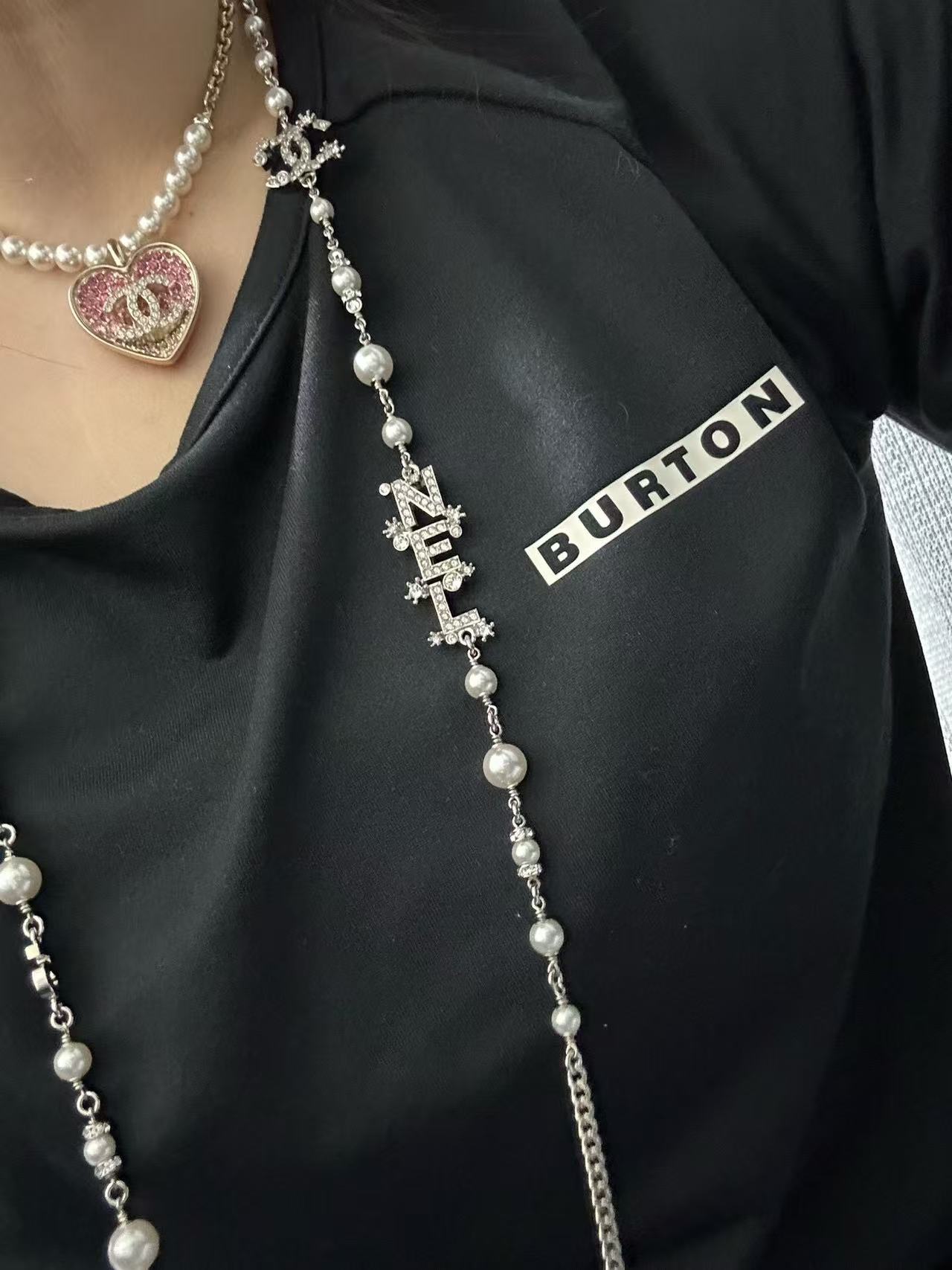 CHANE1 ダイヤモンドとパールのダブルレイヤーセーターネックレス【50％割引+送料無料】