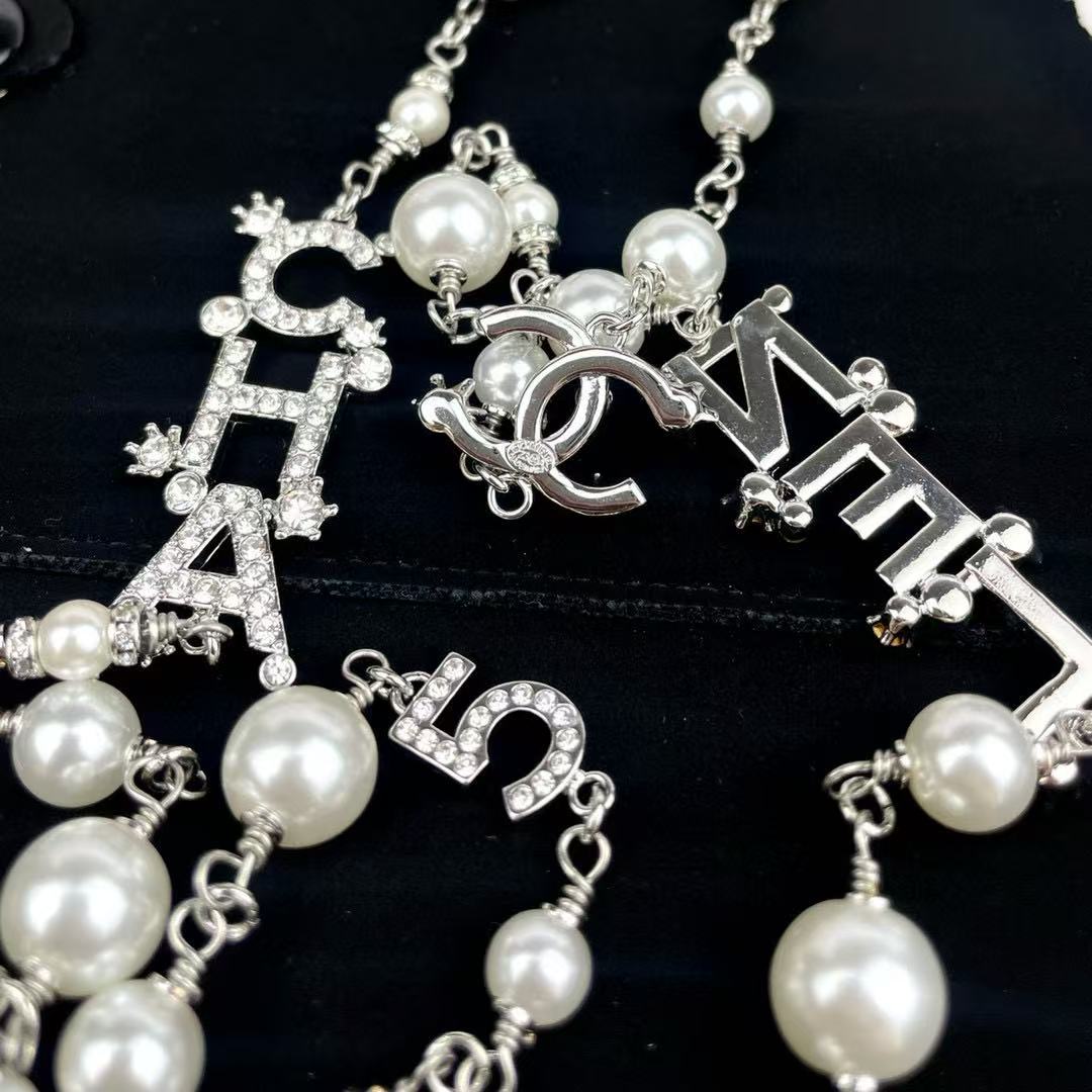 CHANE1 ダイヤモンドとパールのダブルレイヤーセーターネックレス【50％割引+送料無料】