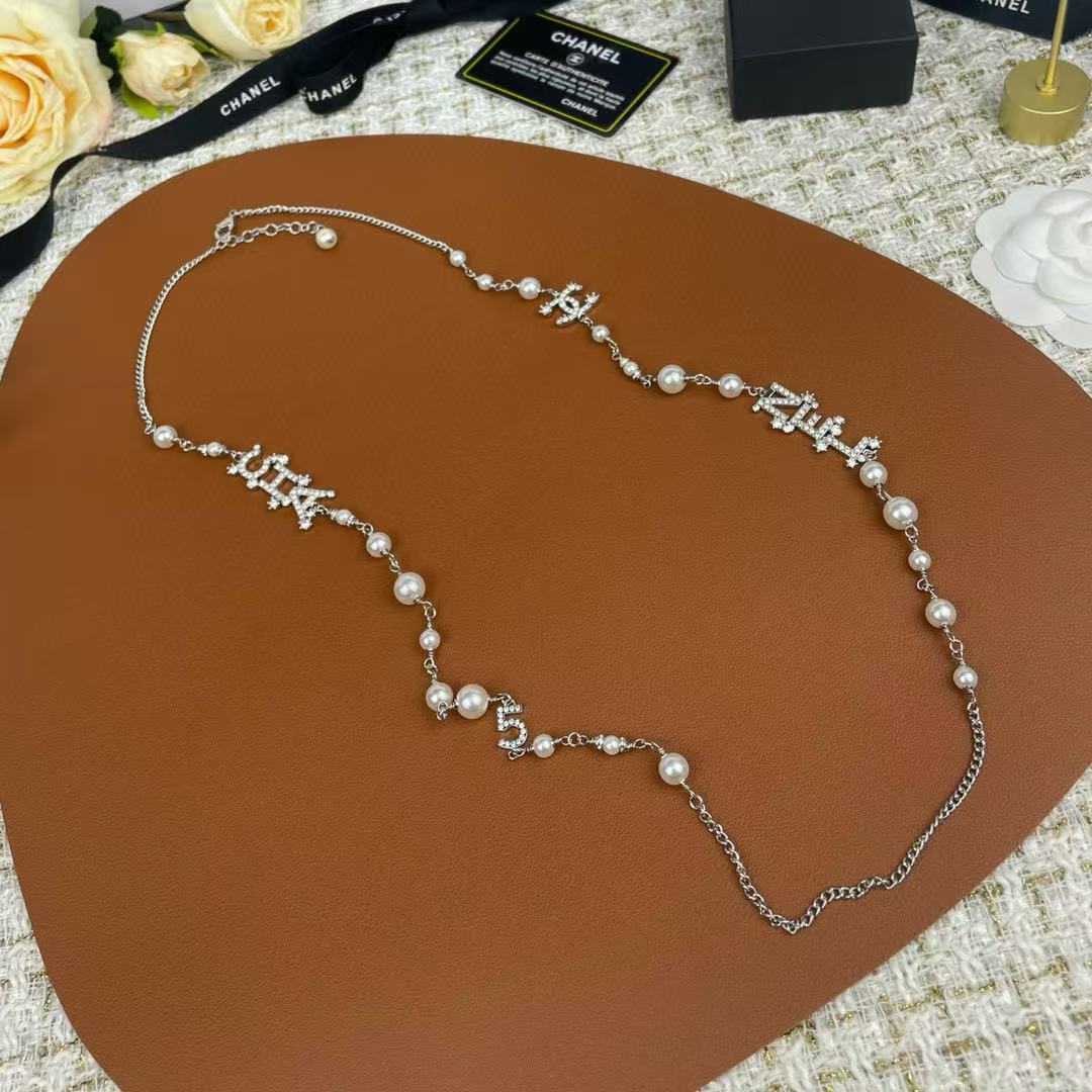 CHANE1 ダイヤモンドとパールのダブルレイヤーセーターネックレス【50％割引+送料無料】