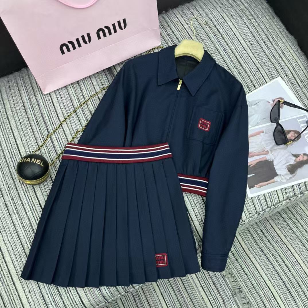 M1UM1U 刺繍レタージャケット+スカート ツーピースセット【50％割引+送料無料】