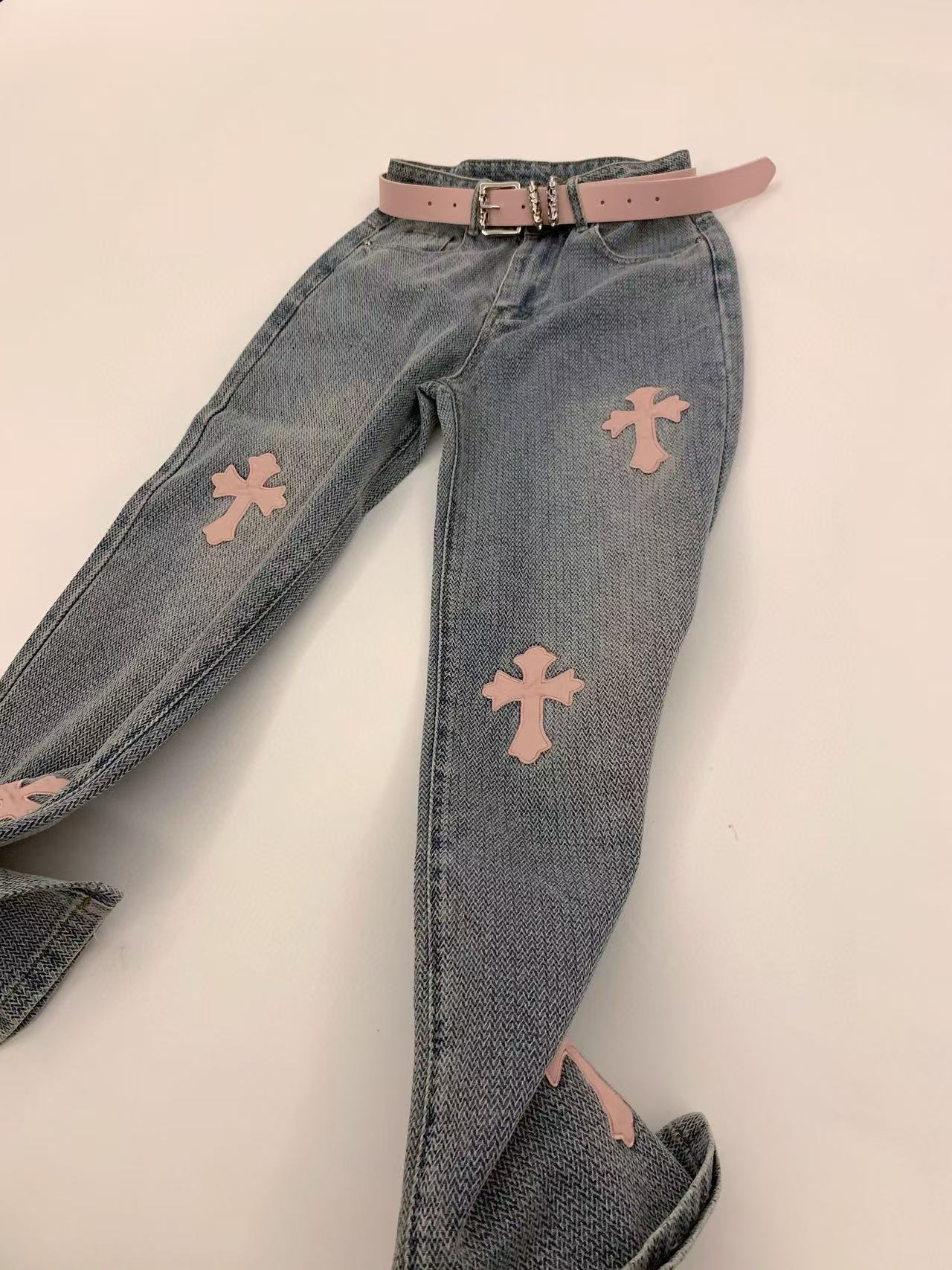 Chr0me Hearts ピンク クロス ジーンズ【 50％割引+送料無料】
