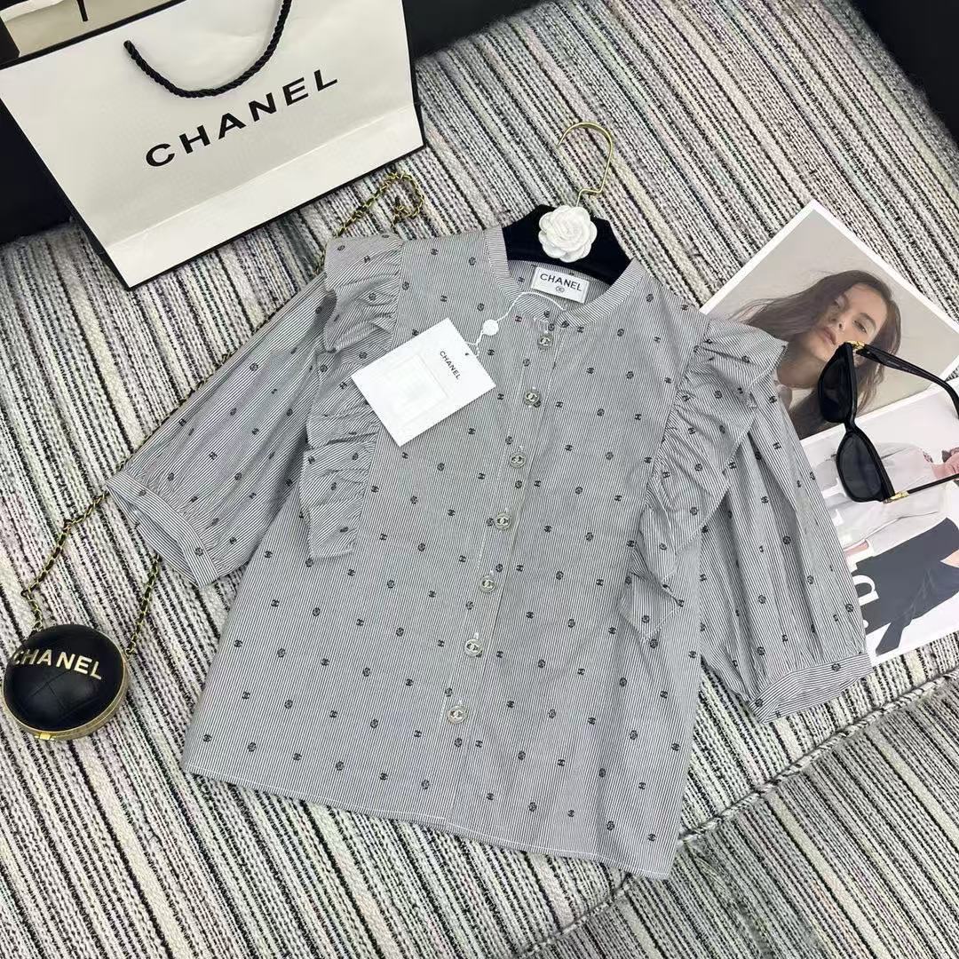 CHANE1 ストライプ半袖シャツ【 50％割引+送料無料】