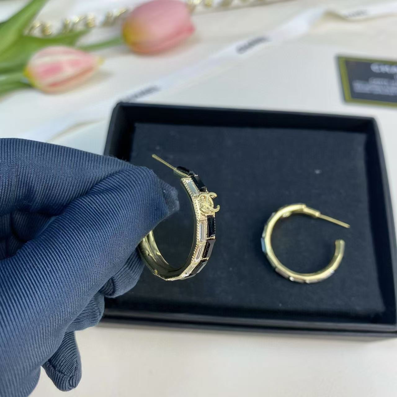 CHANE1 ブラック＆ホワイト スクエア ダイヤモンド イヤリング【 50％割引+送料無料】