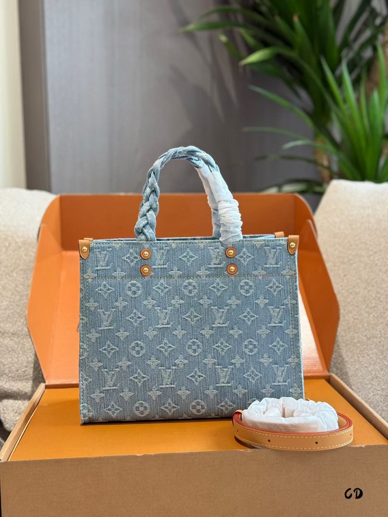 M1UM1U デニムプリント ショッピングバッグ【 50％割引+送料無料】