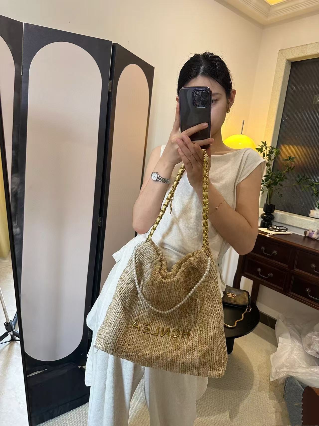 CHANE1 パール編みショッピングバッグ【 50％割引+送料無料】