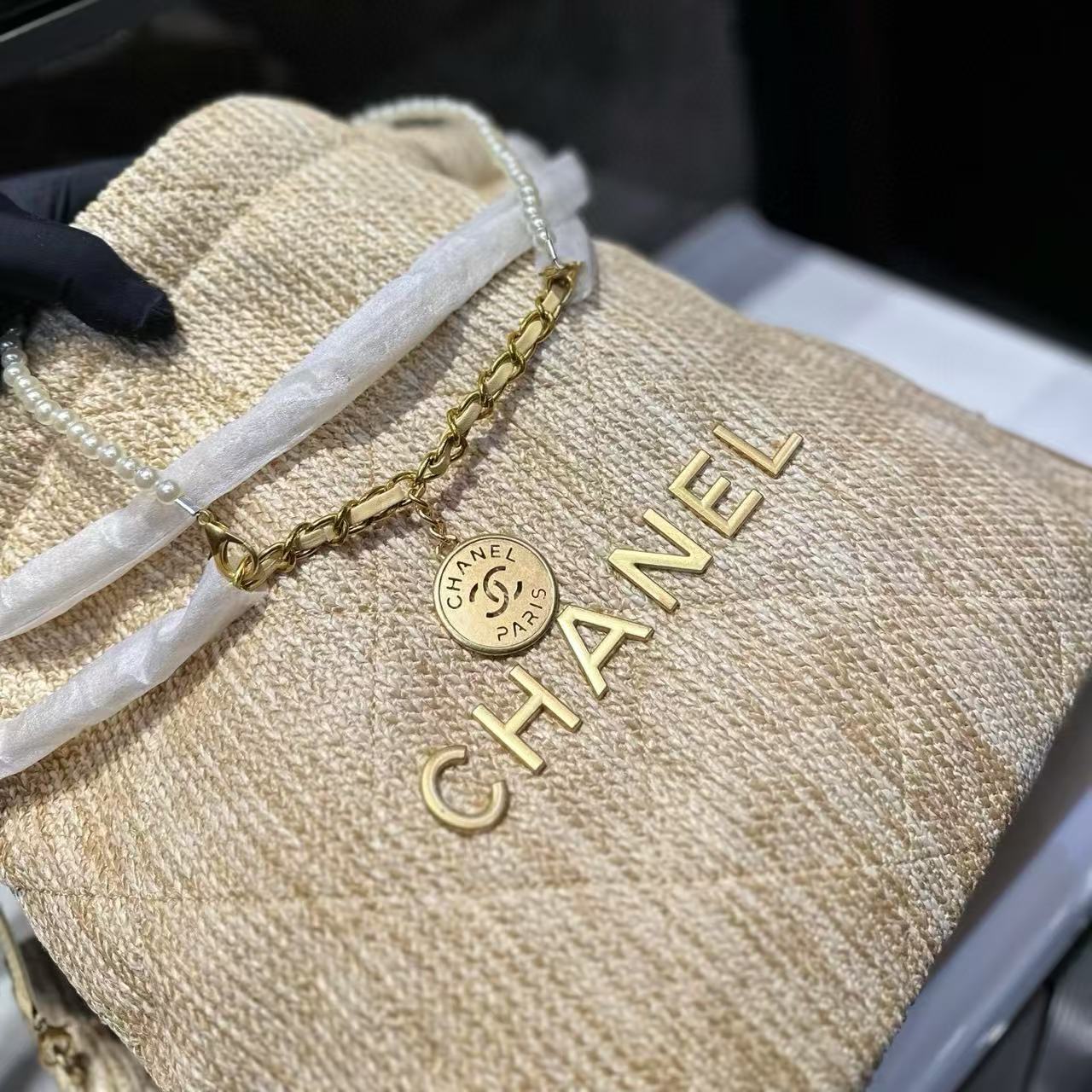 CHANE1 パール編みショッピングバッグ【 50％割引+送料無料】