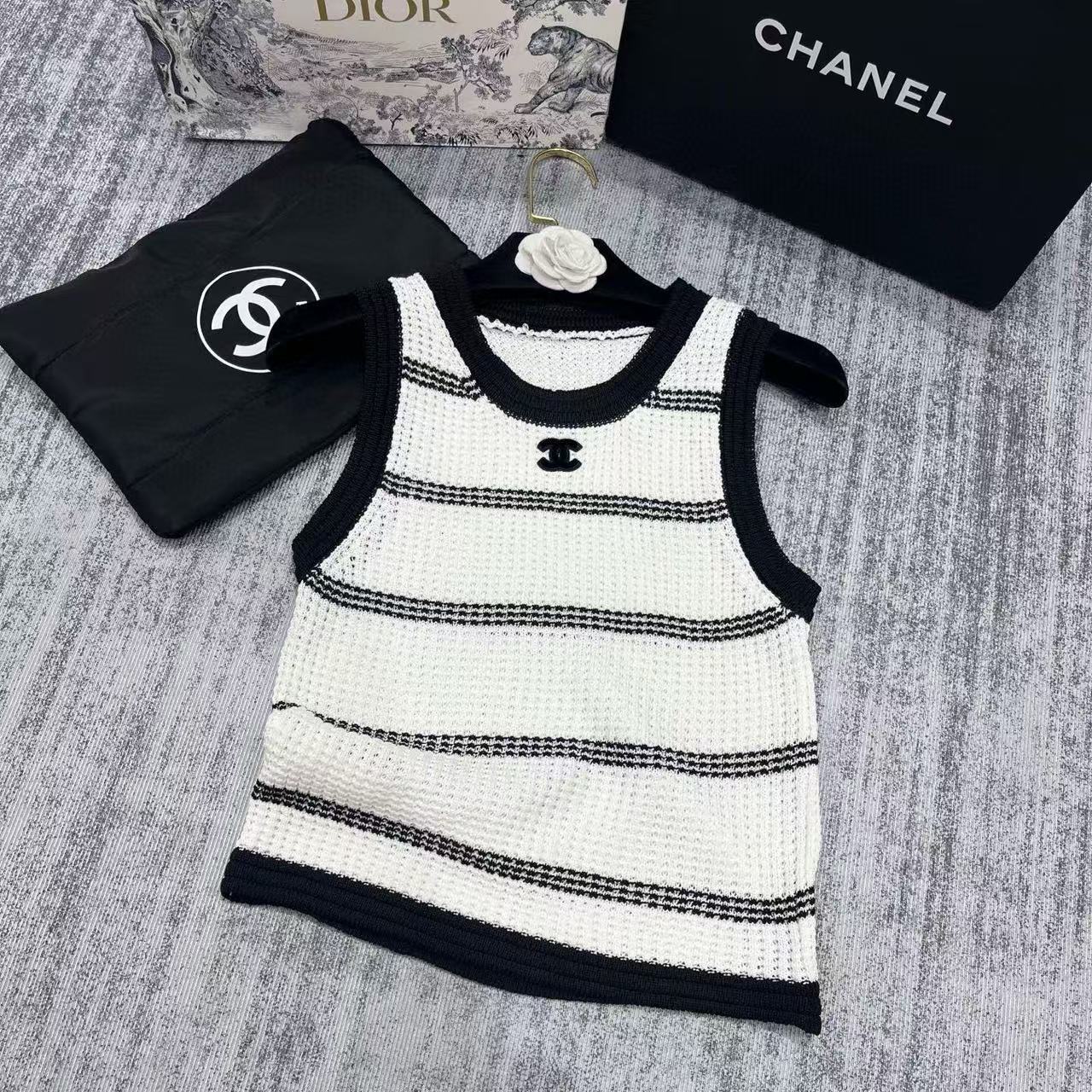 CHANE1 ブラック＆ホワイトニットベスト【 50％割引+送料無料】