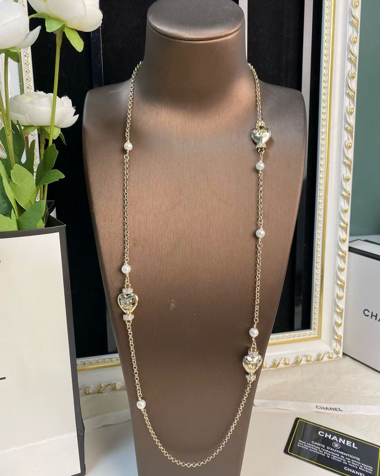 CHANE1 ハートパールセーターネックレス【 50％割引+送料無料】