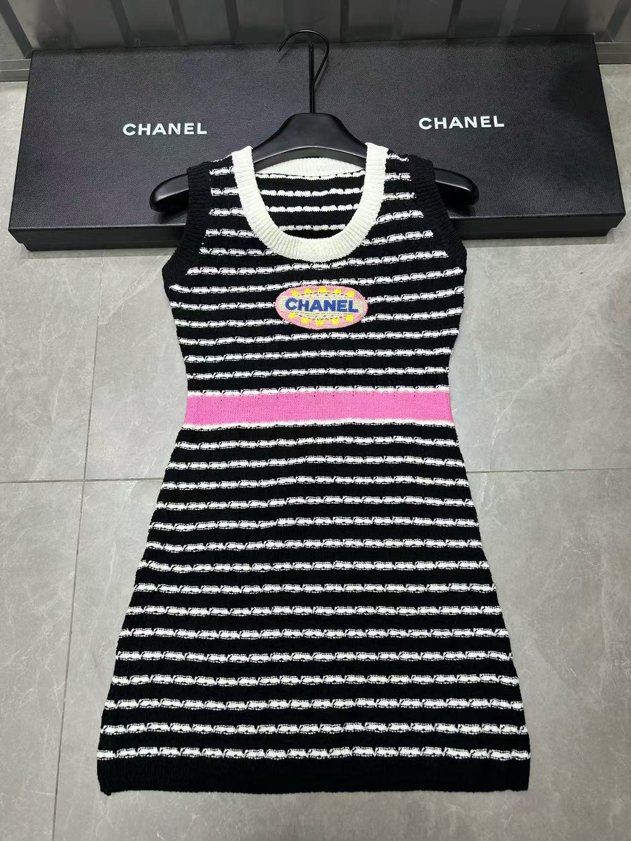 CHANE1 ストライプ ノースリーブ ニットワンピース【 50％割引+送料無料】