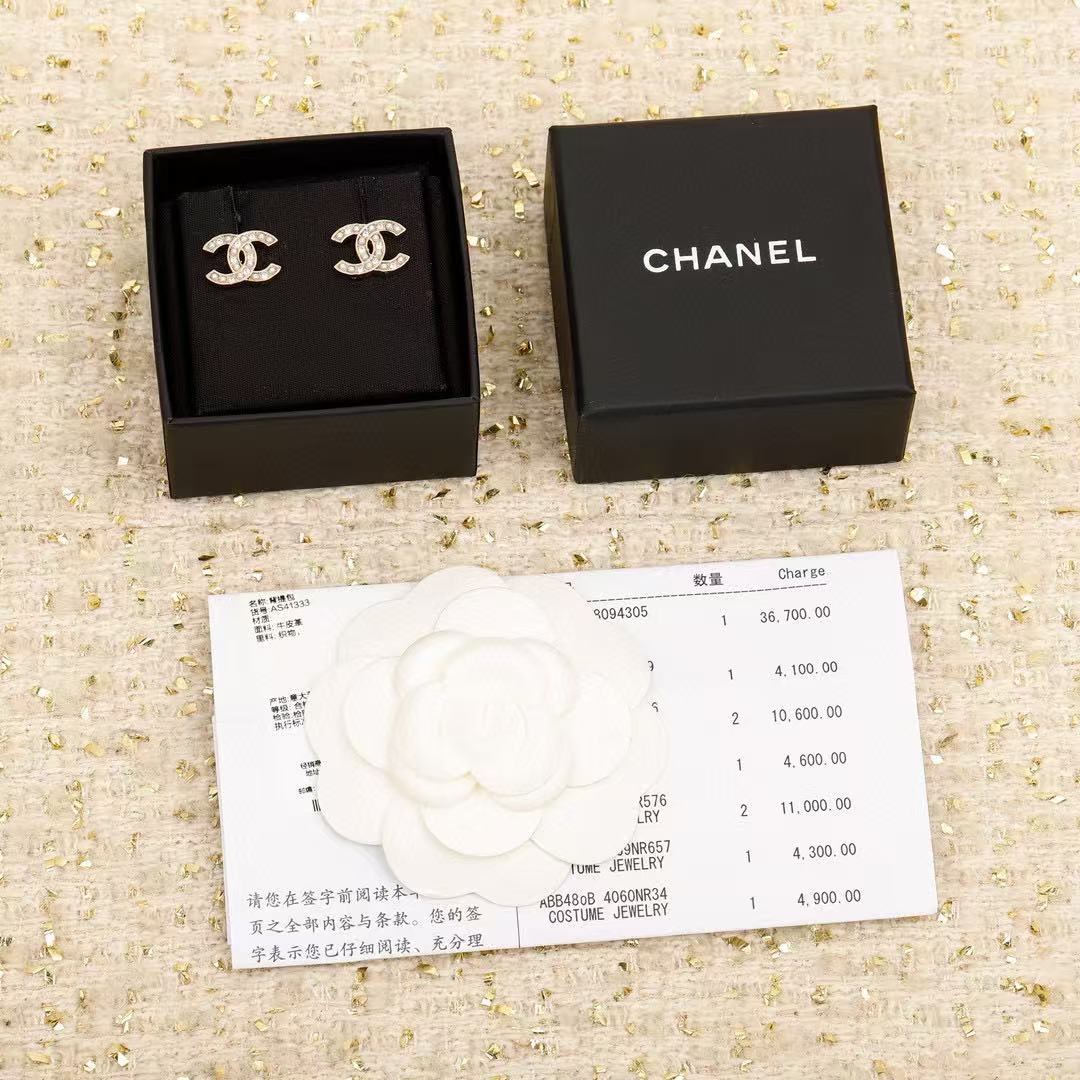 CHANE1 ダブルC ダイヤモンド パール イヤリング【 50％割引+送料無料】