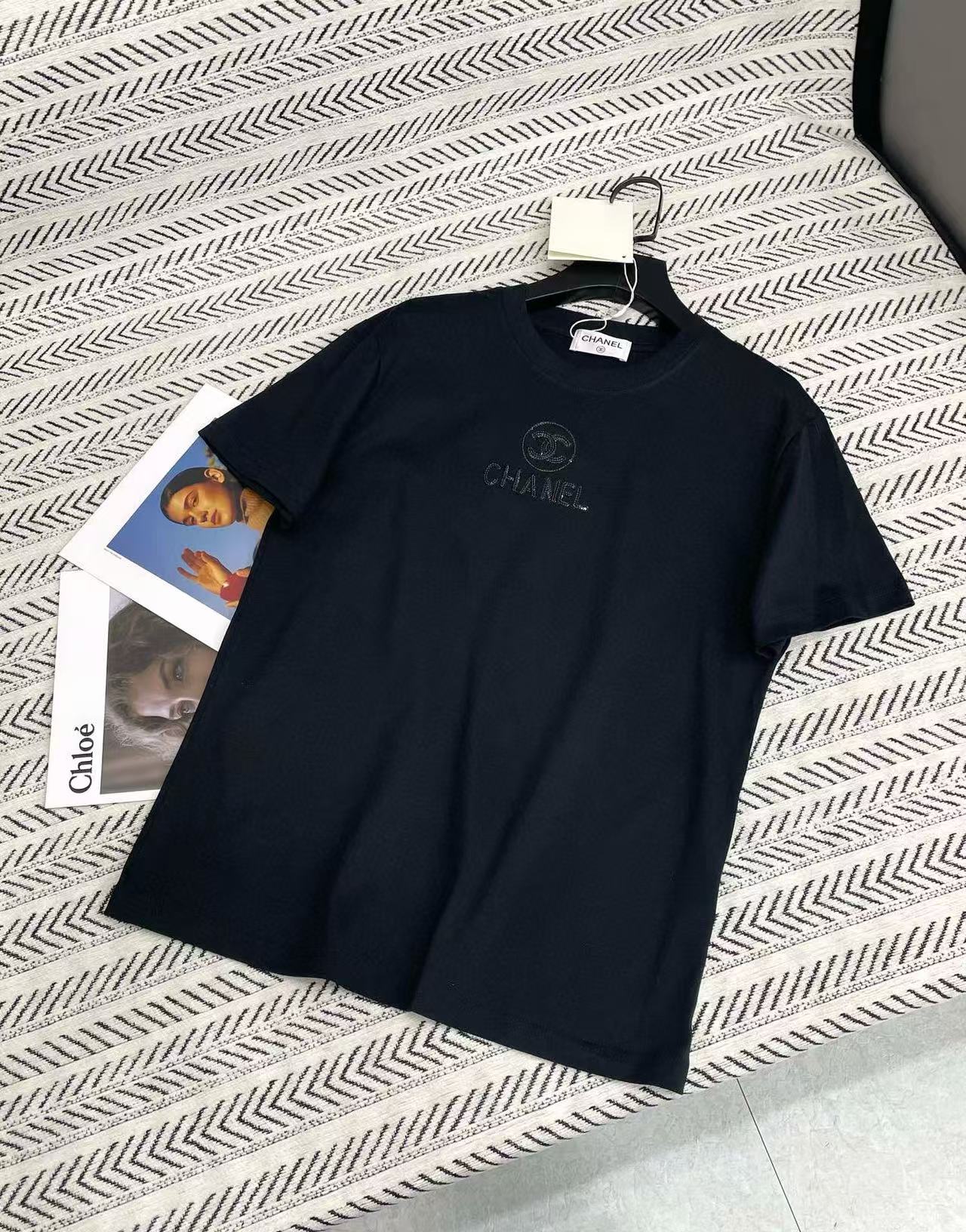 CHANE1 ダブルC スパンコール レター Tシャツ【 50％割引+送料無料】