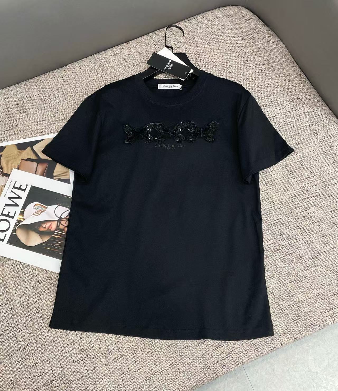 DI0R ビーズ 3D バタフライ レター Tシャツ【 50％割引+送料無料】