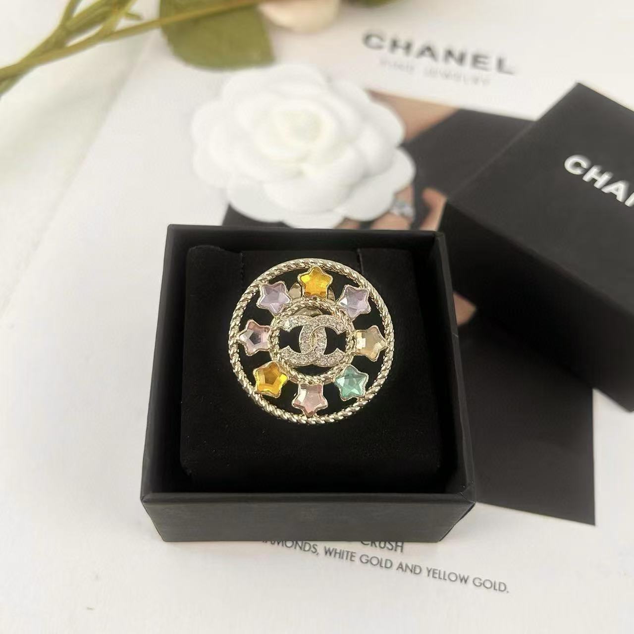 CHANE1 五芒星 ラウンド ダイヤモンド ブローチ【 50％割引+送料無料】