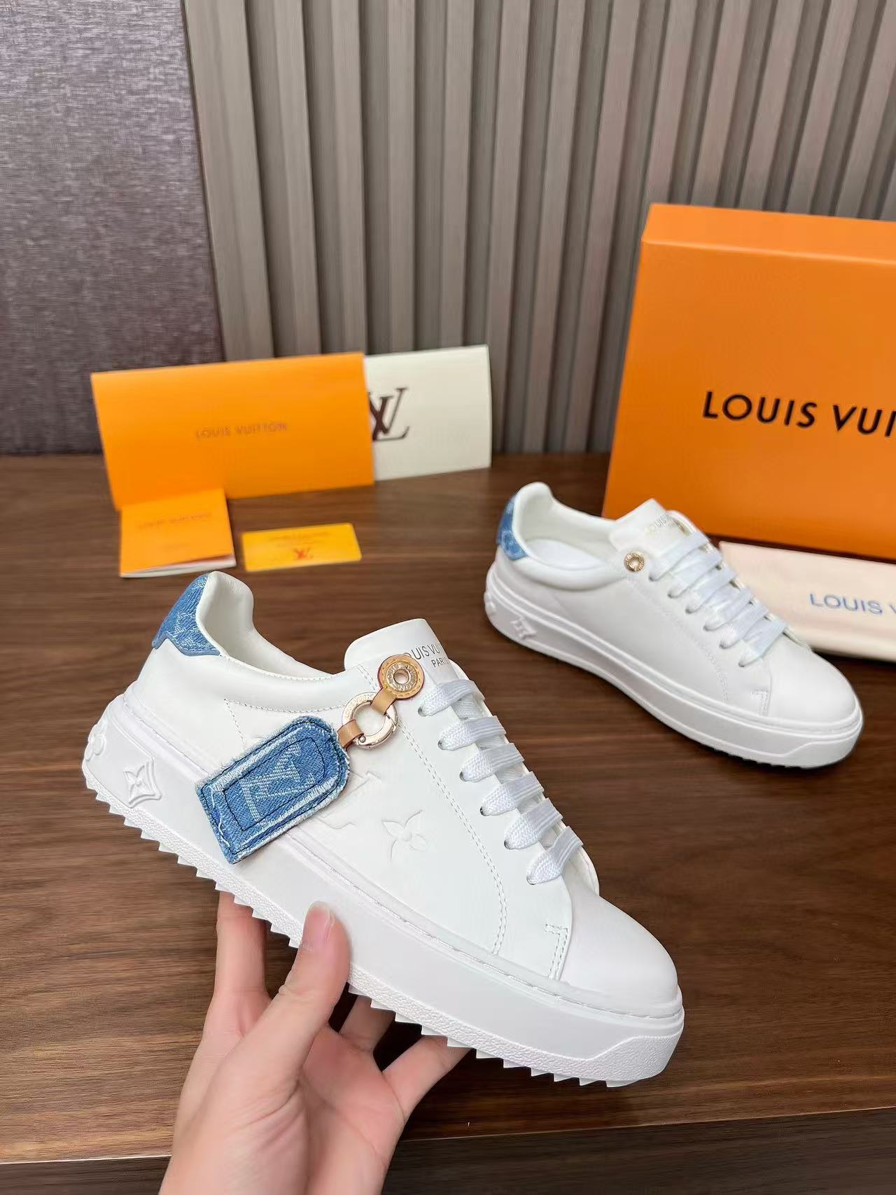 LV パッチワーク デニム ホワイト シューズ【50％割引+送料無料】